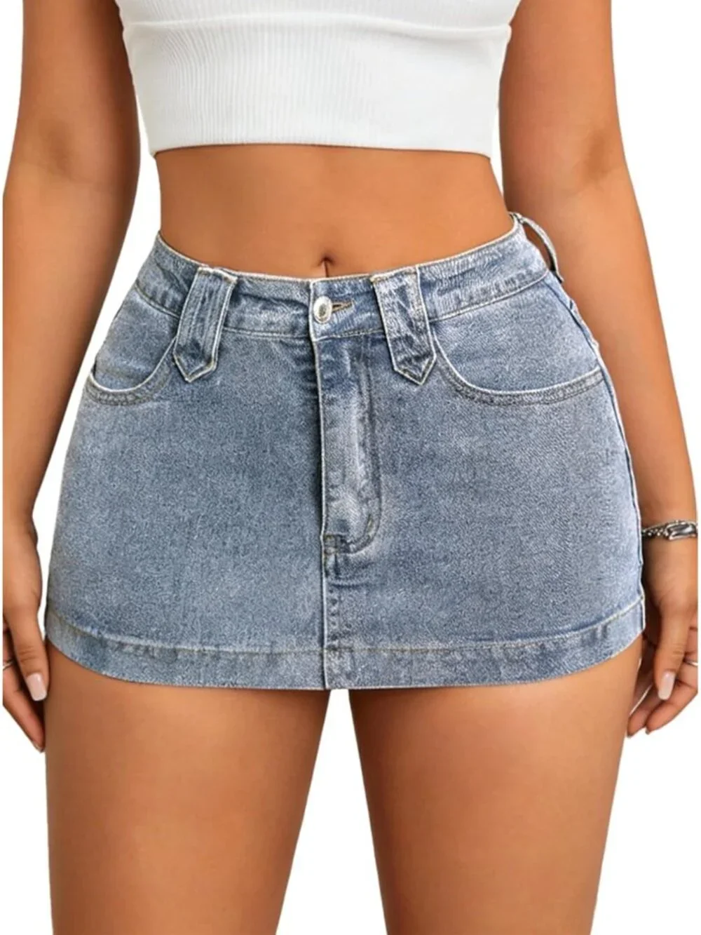 Women Low Rise Bodycon Denim Mini Skirt Stretchy Jean Micro Short Skirts
